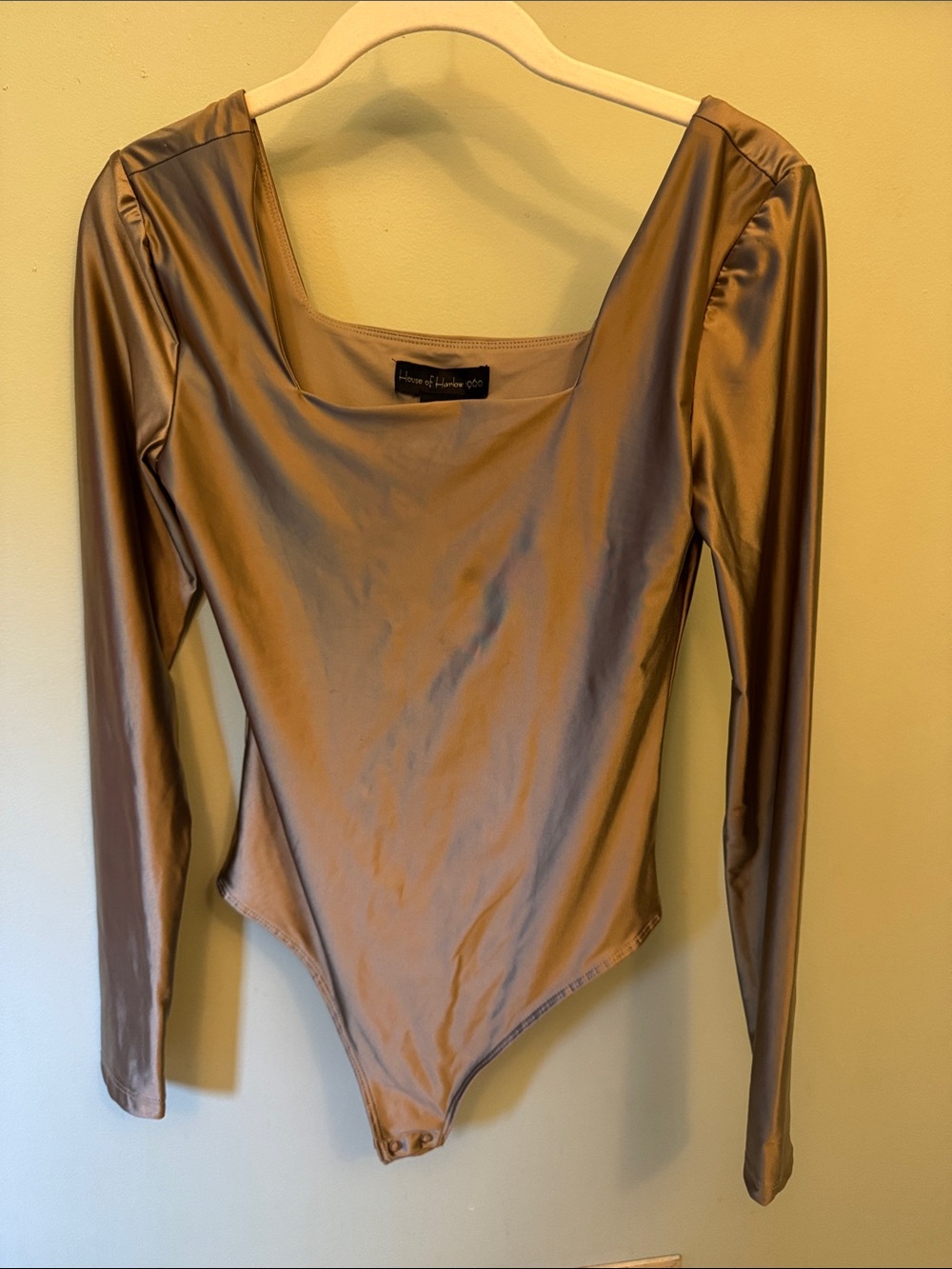 House of Harlow 1960 Shiny Bronze Long Sleeve Bodysuit
